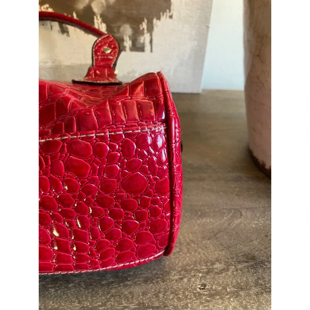 Strada Red Croc Embossed Faux Leather Satchel Handbag with Matching Coin Purse